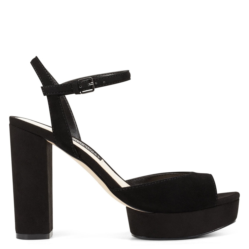 NINE WEST Gail Black Suede Leather Platform Block Heel Pump Ankle Strap Sandal 9 - Picture 4 of 11